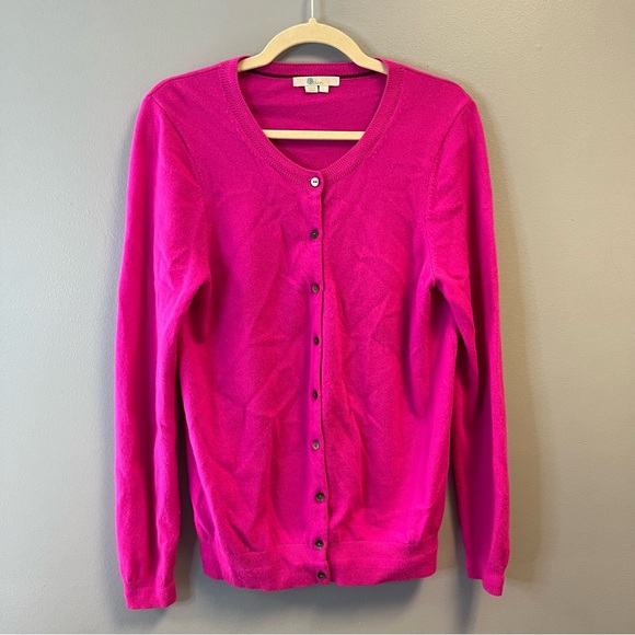 Boden Sweater Eva Cashmere Crew Cardigan in Sangria Sunset (Hot Pink) Sz L EUC - Picture 5 of 13